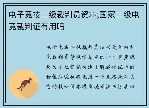 电子竞技二级裁判员资料;国家二级电竞裁判证有用吗